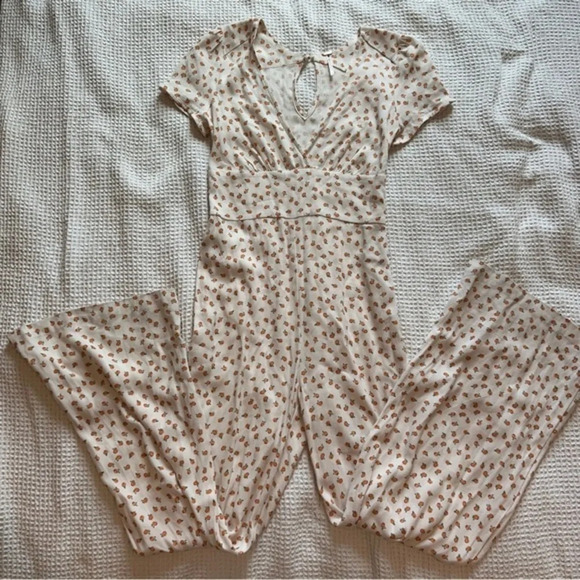 Free People Mia Jumpsuit size 0 peach print jumpsuit cream color - Picture 5 of 8